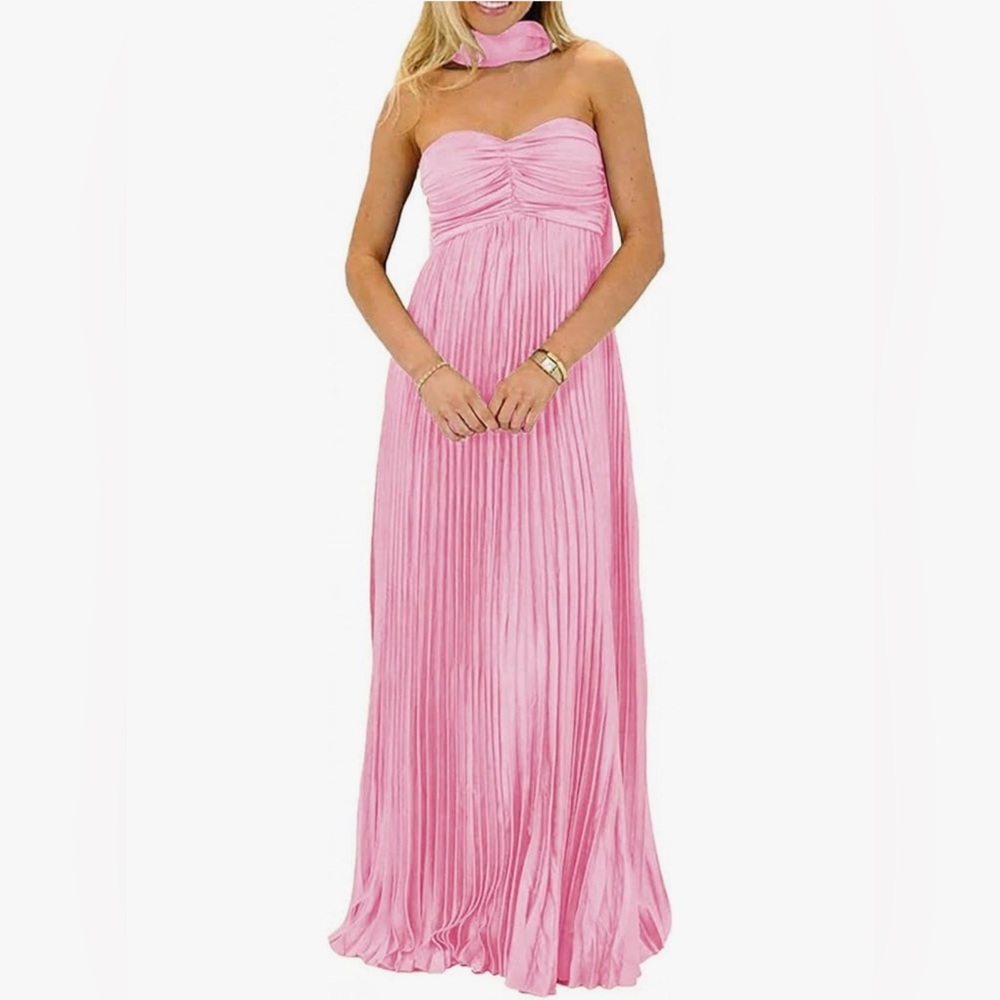 Elegant Pink Strapless Maxi Dress